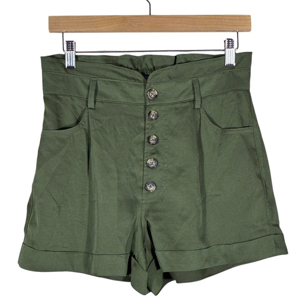 Express Shortie Extreme High Rise Solid Button Fly Shorts Olive Green Size S/P